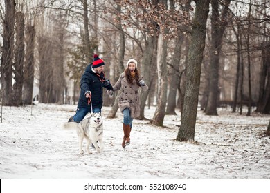 Couple Walking Dog Winter Stock Photo 552108940 | Shutterstock