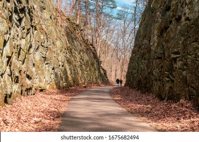 A Couple Walks On A Path On The Deep Cut, A Feature At Blackhand Gorge State Nature Preserve. 