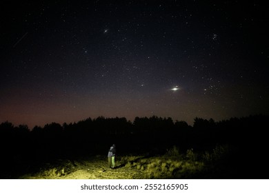 Couple watching meteor showe on a starry night in Poalnd - Powered by Shutterstock