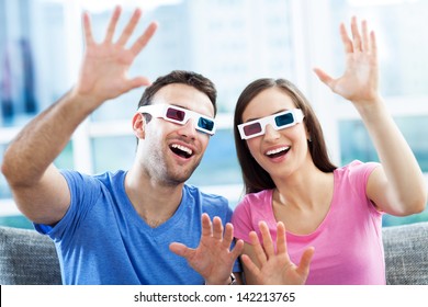 Couple Wearing 3d Glasses