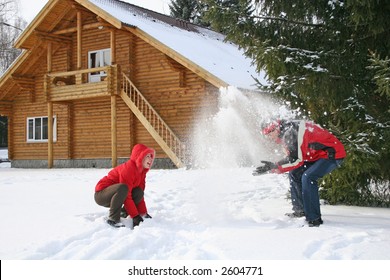 couple winter house throw snow