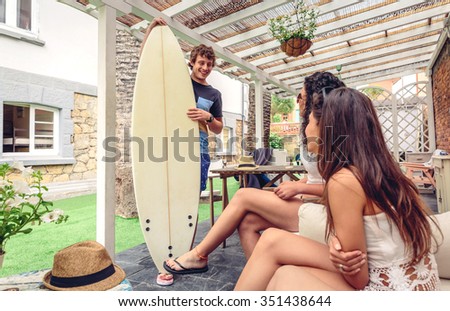 Similar – Beautiful women having fun in a surf class