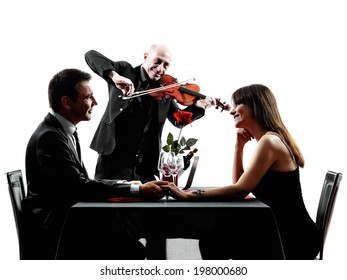 Couples Lovers Dinning Romantic Dinner In Silhouettes On White Background