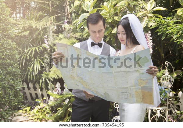 Couples Planning Honeymoon Plan Pre Wedding Stock Photo Edit Now