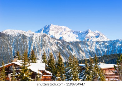 Courchevel Ski Resort In Alps Mountains, France. Winter Landscape. 