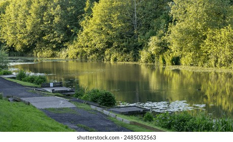 course fishing swims on a secluded pond, late evening light, fishing, leisure concept - Powered by Shutterstock