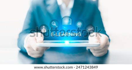 Course in online education utilizes computer technology and e-learning to teach. course, education, online, technology, computer, e-learning, learn, Concept of modern business practices in school.