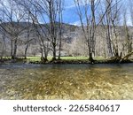 The course of the river Orbe between the cave or spring and the settlement of Vallorbe (der Fluss Orbe or le fleuve de l