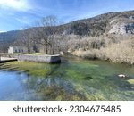 The course of the river Orbe between the cave or spring and the settlement of Vallorbe (der Fluss Orbe or le fleuve de l