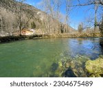 The course of the river Orbe between the cave or spring and the settlement of Vallorbe (der Fluss Orbe or le fleuve de l