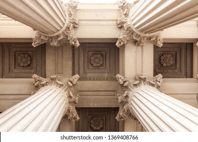 Court house or museum pillars or columns looking straight up and symmetrical  - Shutterstock ID 1369408766