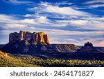 Courthouse Butte and Bell Rock at sunset from Airport Mesa in Sedona Arizona