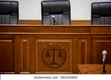 A Courtroom In A Russian Court, An Empty Judge's Chair