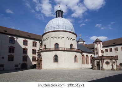 Courtyard And Chapel Dome Of Marienburg Castle In Wurzburg, Germany