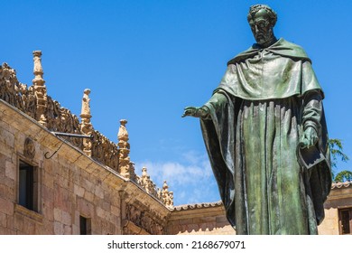 Courtyard Of The Minor Schools Of The University Of The City Of Salamanca And Statue Of Fray Luis De Leon, In Spain.