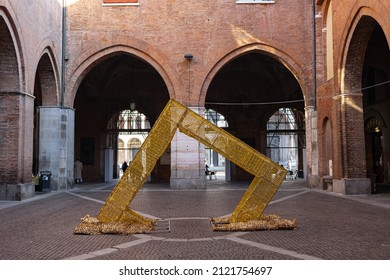 Courtyard Of The Palace Of The City Of Cremona With A Christmas Light Installation, Lombardy - Taly.