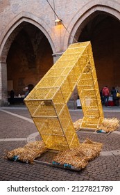 Courtyard Of The Palace Of The City Of Cremona With A Christmas Light Installation, Lombardy - Taly.