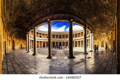 Courtyard In Palacio De Carlos V In La Alhambra, Granada, Spain.