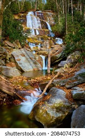 Cove Creek Falls In Brevard North Carolina, USA.