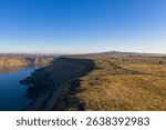 Cove Palisades State Park, Oregon - August 31st 2019: An aerial view shows the Crooked River arm of Lake Billy Chinook and surrounding cliffs.