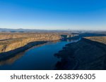 Cove Palisades State Park, Oregon - August 31st 2019: An aerial view of the Crooked River arm of Lake Billy Chinook, showcasing the canyon