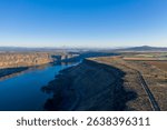 Cove Palisades State Park, Oregon - August 31st 2019: Aerial view of the Crooked River canyon and Lake Billy Chinook on a clear day.