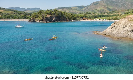 The Cove Of Paulilles Is Located On The Mediterranean Coast Of The French Department Of Pyrénées-Orientales. In The Picture We See Sea Kayaks On A Discovery Tour.