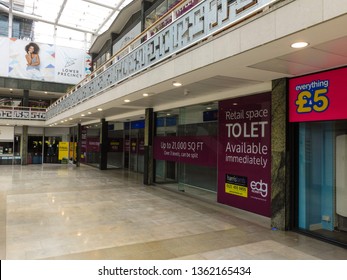 Coventry, United Kingdom - 04/07/2019. Picture Of A Vacant Store Front In Coventry Lower Precient Depicting The Decline In The UK High Street