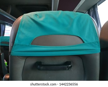 Cover On The Headrest Of The Intercity Bus Seat