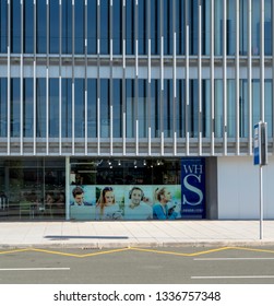 Covera, Murcia / Spain - 9 March 2019: British Newsagent Chain WH Smith Displays A Large Sign To Promote Their New Concession In The Window Of The Newly Opened International Regional Airport (RMU).