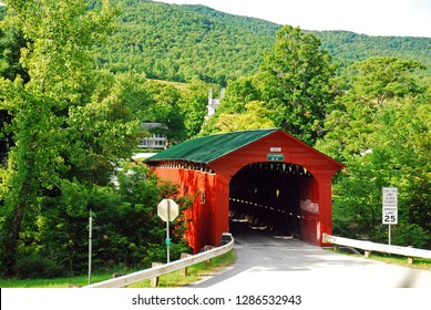 A covered bridge in the countryside of Vermont