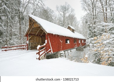 Covered Bridge in Northern Michigan. Fresh Winter Snow
