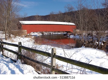 Covered Bridge In Snow At Oley Valley, Berks County, Pa.