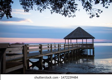 Covered Circular Pier Silhouetted On Still Stock Photo 1472239484 ...