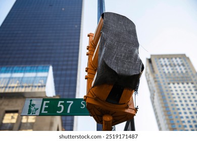 Covered Traffic Light on E 57th Street