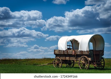 A covered wagons its on the side of a Wisconsin road in Sheboygan County.