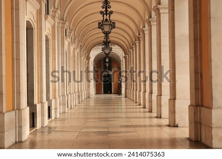 Covered walkway at the Praca Do Comercio, Lisbon, Portugal