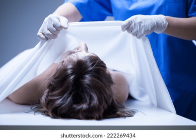 Covering Female Body In The Mortuary, Horizontal