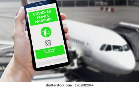 Covid 19 Airplane Travel Passport Smartphone Concept