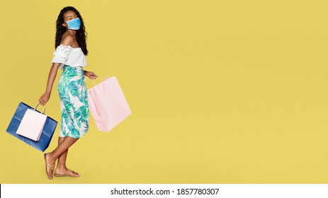Covid 19, woman shopping in mask is the new normal