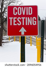 COVID  Testing Sign At Hospital In Pandemic