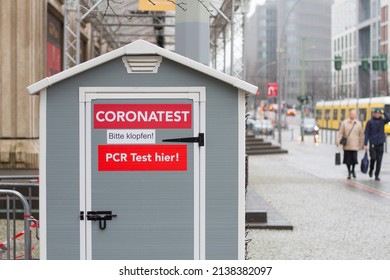 Covid Testing Site For PCR Test. Mobile Quick Testing Site For Corona Virus On The Streets Of Germany