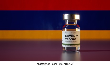 Covid Vaccine Bottle With The Armenia Flag In The Background Corona Vaccine Ampule In Front Of A Armenian Flag