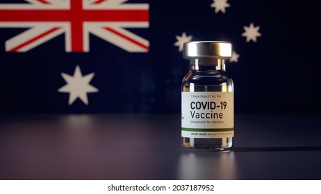 Covid Vaccine Bottle With The Australia Flag In The Background Corona Vaccine Ampule In Front Of A Australian Flag