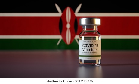 Covid Vaccine Bottle With The Kenya Flag In The Background Corona Vaccine Ampule In Front Of A Kenyan Flag