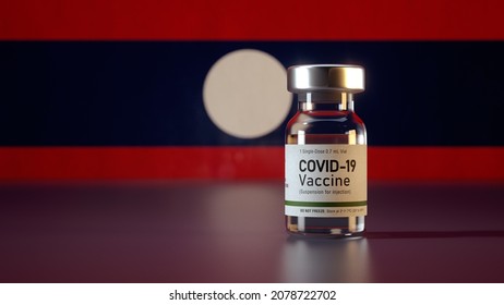 Covid Vaccine Bottle With The Laos Flag In The Background Corona Vaccine Ampule In Front Of A Laotian Flag