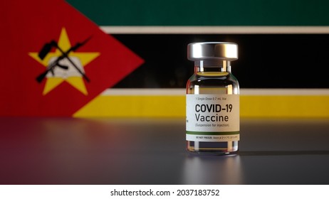 Covid Vaccine Bottle With The Mozambique Flag In The Background Corona Vaccine Ampule 