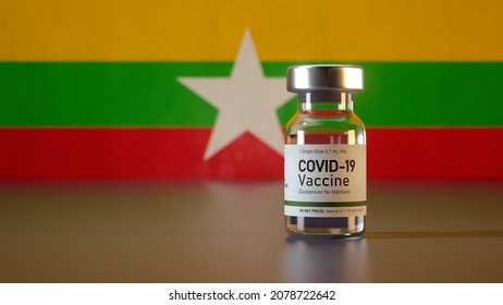 Covid Vaccine Bottle With The Myanmar Flag In The Background Corona Vaccine Ampule 