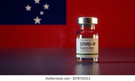 Covid Vaccine Bottle With The Samoa Flag In The Background Corona Vaccine Ampule In Front Of A Samoan Flag