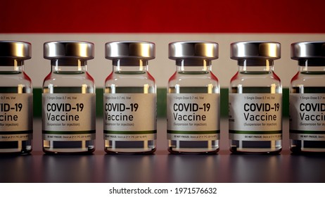 Covid Vaccine Bottles With The Hungary Flag In The Background Corona Vaccine Ampules In Front Of A Hungarian Flag